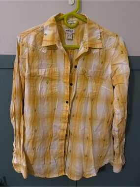 Ariat Yellow Plaid Shirt with Cactus Detail